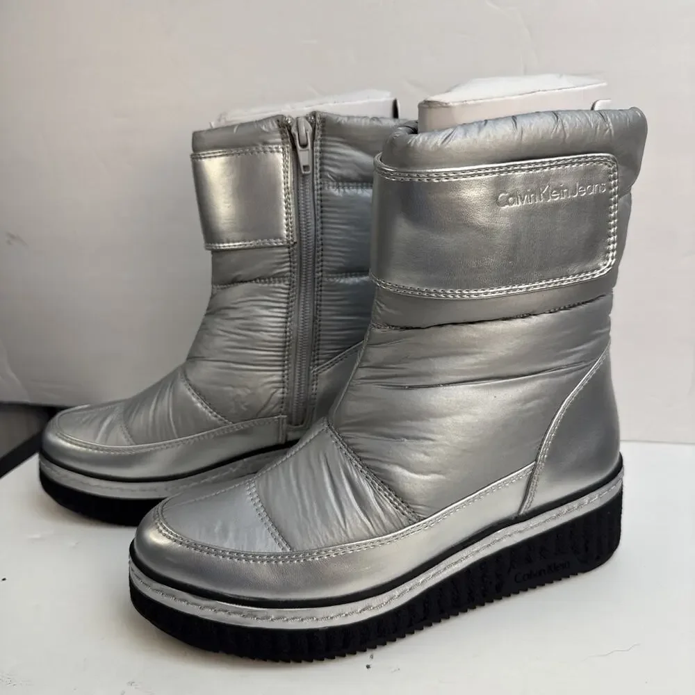 Calvin Klein Leonie Silver Winter Boots Women's‎ Size 6 M Ankle NIB - Picture 5 of 10
